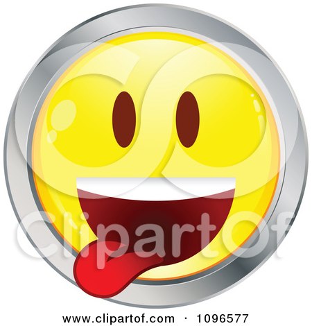 Clipart Yellow And Chrome Goofy Cartoon Smiley Emoticon Face 8 - Royalty Free Vector Illustration by beboy
