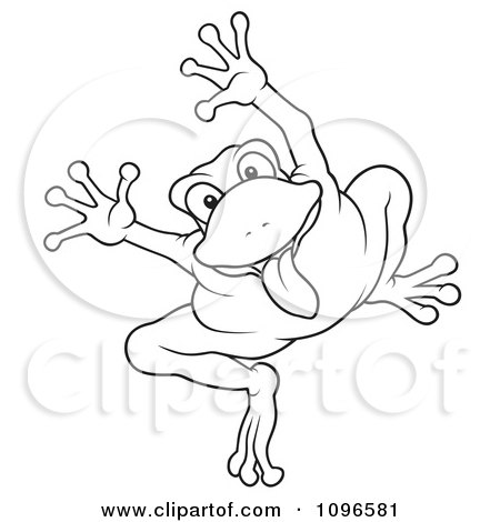 Clipart Outlined Goofy Frog Jumping - Royalty Free Vector Illustration by dero