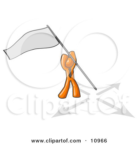 Orange Man Claiming Territory or Capturing the Flag Clipart Illustration by Leo Blanchette