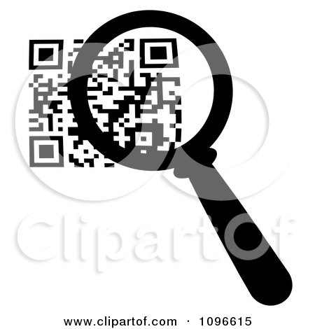 Clipart Black And White Magnifying Glass Over A Qr Code - Royalty Free Vector Illustration by Hit Toon