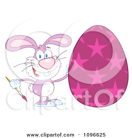 Clipart Purple Easter Bunny Painting An American Egg - Royalty Free Vector Illustration by Hit Toon