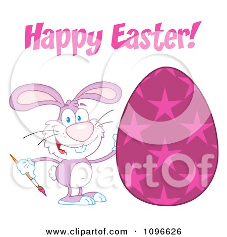 Clipart Purple Happy Easter Bunny Painting An American Egg - Royalty Free Vector Illustration by Hit Toon