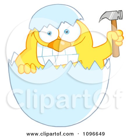 Clipart Yellow Easter Chick Holding A Hammer In A Shell - Royalty Free Vector Illustration by Hit Toon