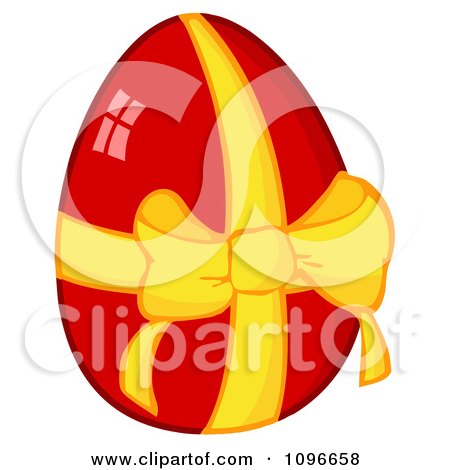 Clipart Shiny Red Easter Egg With A Yellow Ribbon And Bow - Royalty Free Vector Illustration by Hit Toon