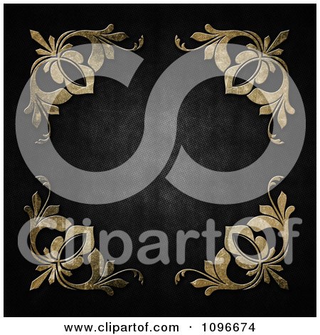 Clipart Dark Grungy Metal Background With Golden Floral Corners - Royalty Free Illustration by KJ Pargeter