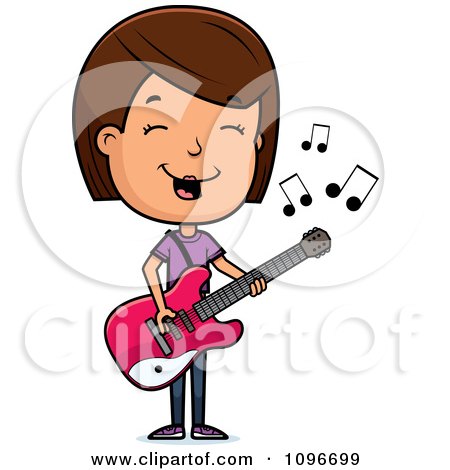 Clipart Brunette Adolescent Teenage Girl Playing A Guitar - Royalty Free Vector Illustration by Cory Thoman
