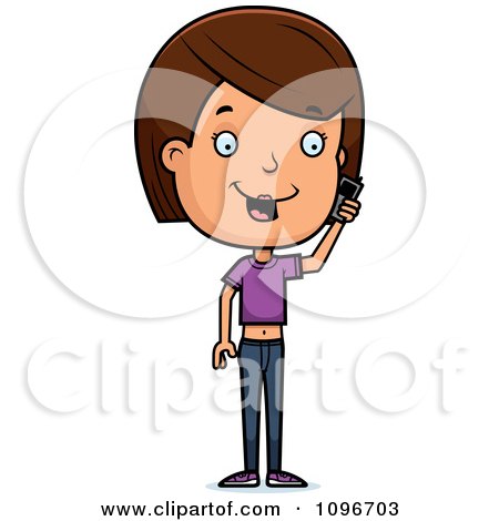 Clipart Brunette Adolescent Teenage Girl Talking On A Cell Phone - Royalty Free Vector Illustration by Cory Thoman