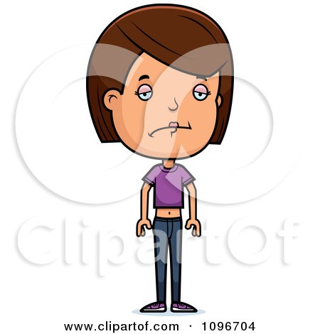 Clipart Depressed Brunette Adolescent Teenage Girl - Royalty Free Vector Illustration by Cory Thoman