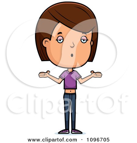 Clipart Careless Brunette Adolescent Teenage Girl Shrugging - Royalty Free Vector Illustration by Cory Thoman