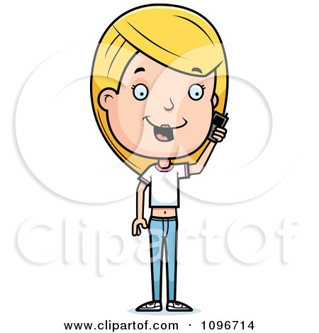 Clipart Blond Adolescent Teenage Girl Talking On A Cell Phone - Royalty Free Vector Illustration by Cory Thoman