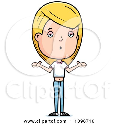 Clipart Careless Blond Adolescent Teenage Girl Shrugging - Royalty Free Vector Illustration by Cory Thoman