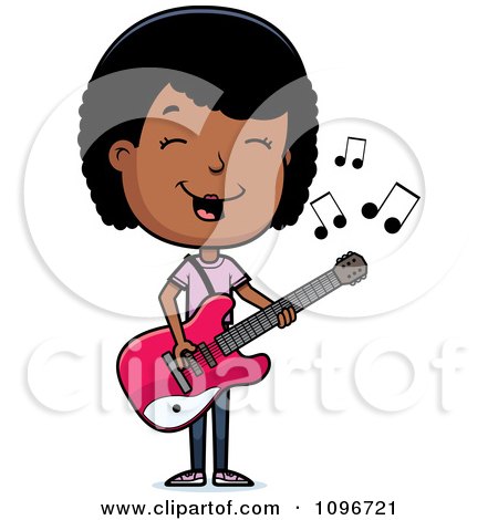 Clipart Black Adolescent Teenage Girl Playing A Guitar - Royalty Free Vector Illustration by Cory Thoman