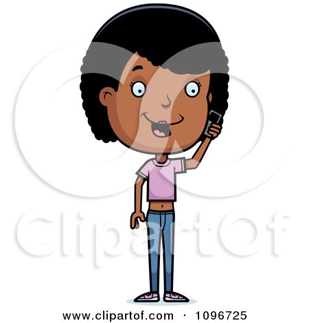 Clipart Black Adolescent Teenage Girl Talking On A Cell Phone - Royalty Free Vector Illustration by Cory Thoman