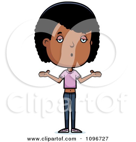 Clipart Careless Black Adolescent Teenage Girl Shrugging - Royalty Free Vector Illustration by Cory Thoman