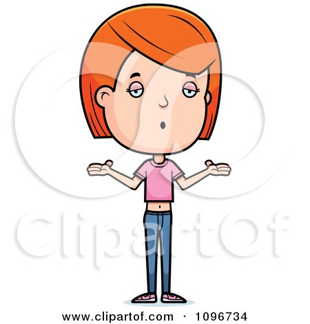 Clipart Careless Red Head Adolescent Teenage Girl Shrugging - Royalty Free Vector Illustration by Cory Thoman