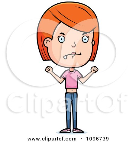 Clipart Mad Red Head Adolescent Teenage Girl - Royalty Free Vector Illustration by Cory Thoman