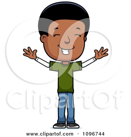 Clipart Happy Black Adolescent Teenage Boy With Open Arms - Royalty Free Vector Illustration by Cory Thoman