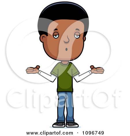 Clipart Careless Black Adolescent Teenage Boy Shrugging - Royalty Free Vector Illustration by Cory Thoman