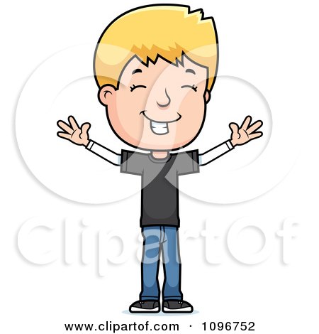 Clipart Happy Blond Adolescent Teenage Boy With Open Arms - Royalty Free Vector Illustration by Cory Thoman