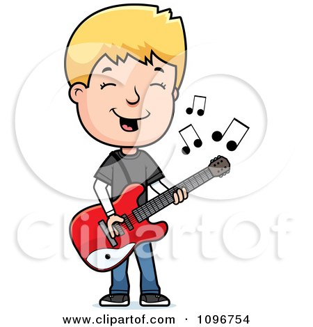 Clipart Blond Adolescent Teenage Boy Playing A Guitar - Royalty Free Vector Illustration by Cory Thoman