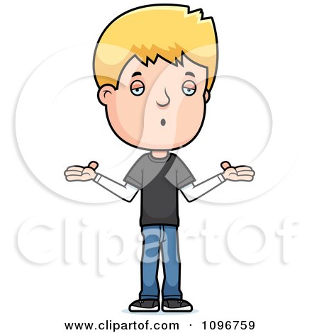 Clipart Blond Adolescent Teenage Boy Shrugging - Royalty Free Vector Illustration by Cory Thoman