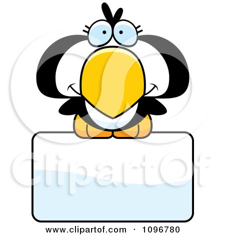 Clipart Cute Penguin Chick Over A Sign - Royalty Free Vector Illustration by Cory Thoman