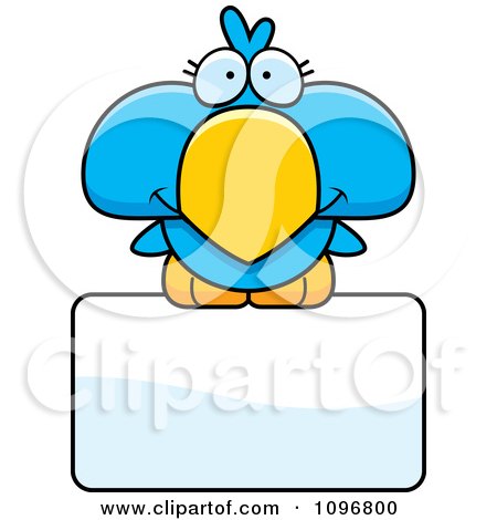 Clipart Cute Blue Bird Over A Sign - Royalty Free Vector Illustration by Cory Thoman