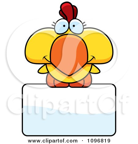 Clipart Cute Yellow Rooster Chick Over A Sign - Royalty Free Vector Illustration by Cory Thoman