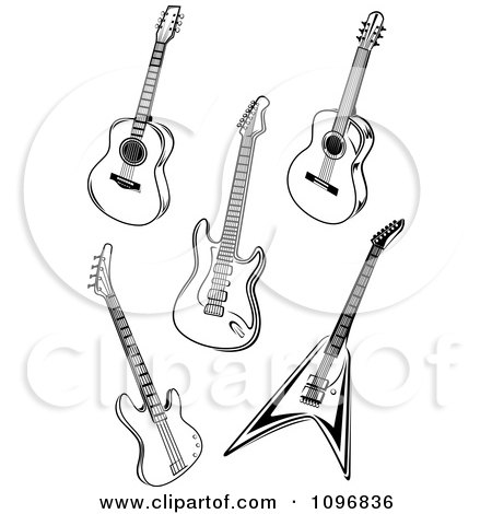 Clipart Black And White Guitars - Royalty Free Vector Illustration by Vector Tradition SM