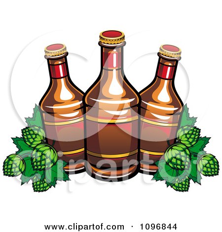 Clipart Three Beer Bottles And Hops - Royalty Free Vector Illustration by Vector Tradition SM