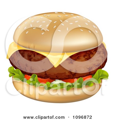 Clipart Thick Cheeseburger With Melted Cheese - Royalty Free Vector Illustration by AtStockIllustration
