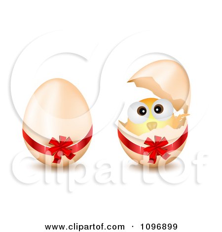 Clipart 3d Easter Eggs One With A Bow And One With A Hatching Chick - Royalty Free Vector Illustration by vectorace