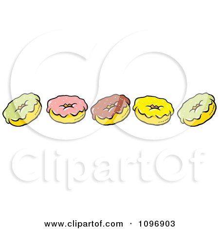 Clipart Border Of Green Pink Brown And Yellow Donuts - Royalty Free Vector Illustration by Johnny Sajem