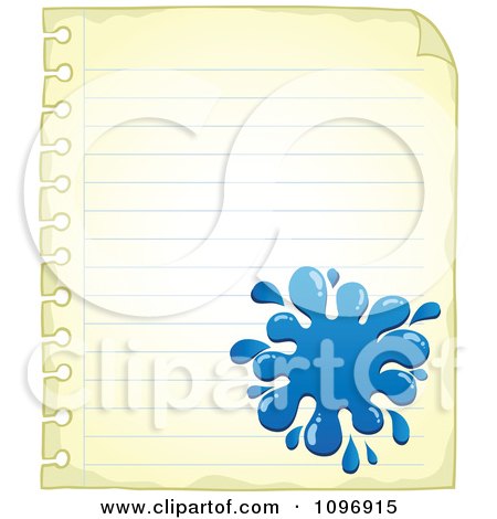Clipart Blue Ink Splat On Aged Ruled Paper - Royalty Free Vector Illustration by visekart