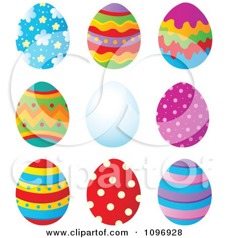 Clipart Nine Patterned And Plain Easter Eggs - Royalty Free Vector Illustration by visekart
