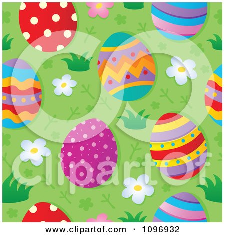 Clipart Seamless Background Of Colorful Easter Eggs On Grass - Royalty Free Vector Illustration by visekart