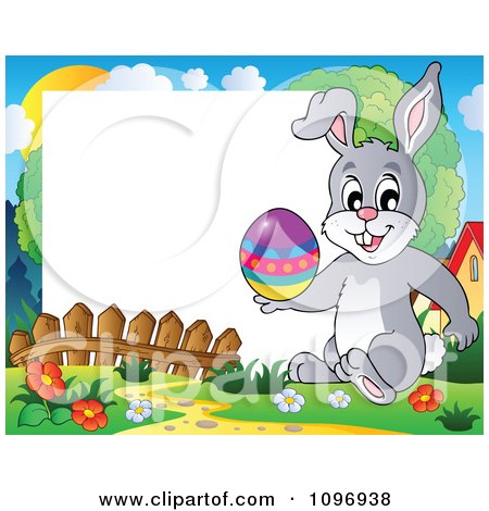 Clipart Happy Easter Rabbit Holding An Easter Egg Frame - Royalty Free Vector Illustration by visekart