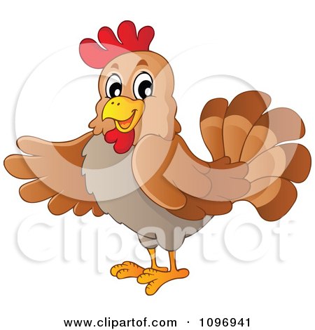 Clipart Friendly Brown Hen Presenting - Royalty Free Vector Illustration by visekart