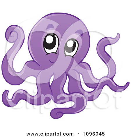 Clipart Cute Shy Purple Octopus - Royalty Free Vector Illustration by visekart