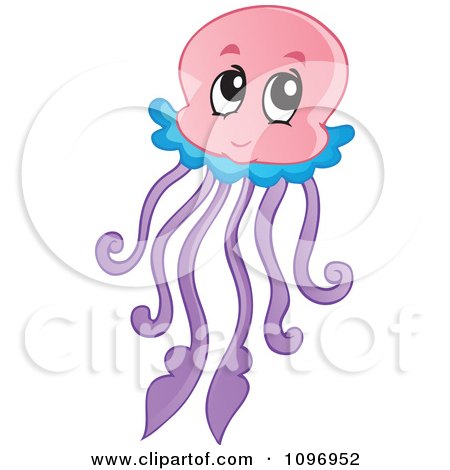Clipart Happy Cute Jellyfish - Royalty Free Vector Illustration by visekart
