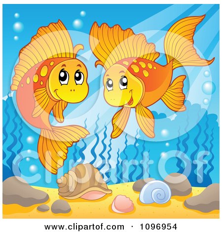 Clipart Two Happy Goldfish Playing Underwater - Royalty Free Vector Illustration by visekart