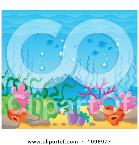 Clipart Under Sea Background With Corals And Seaweed - Royalty Free Vector Illustration by visekart