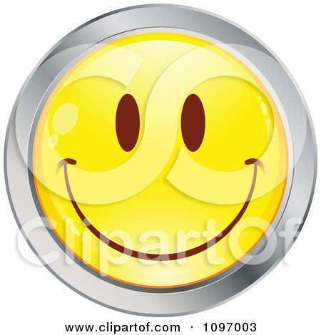 Clipart Yellow And Chrome Cartoon Smiley Emoticon Happy Face 1 - Royalty Free Vector Illustration by beboy