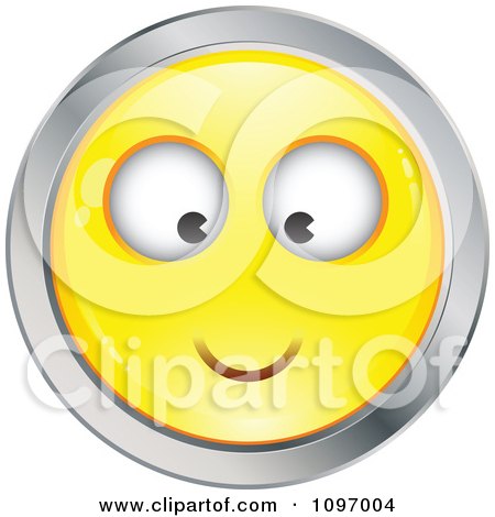 Clipart Yellow And Chrome Cartoon Smiley Emoticon Happy Face 2 - Royalty Free Vector Illustration by beboy