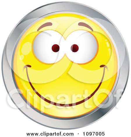 Clipart Yellow And Chrome Cartoon Smiley Emoticon Happy Face 3 - Royalty Free Vector Illustration by beboy