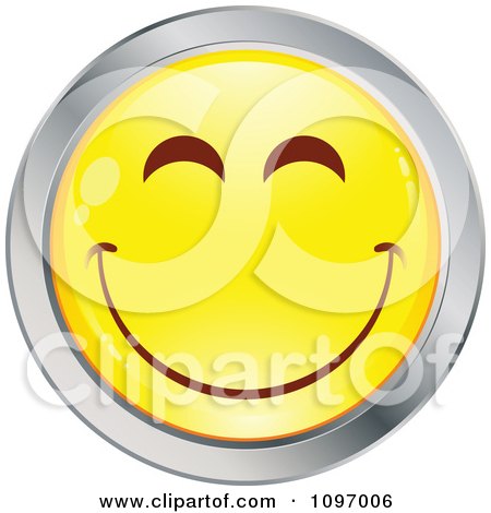 Clipart Yellow And Chrome Cartoon Smiley Emoticon Happy Face 4 - Royalty Free Vector Illustration by beboy