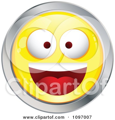 Clipart Yellow And Chrome Cartoon Smiley Emoticon Happy Face 5 - Royalty Free Vector Illustration by beboy