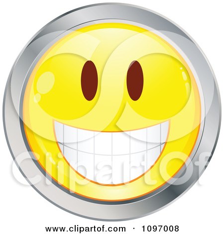 Clipart Yellow And Chrome Cartoon Smiley Emoticon Happy Face 6 - Royalty Free Vector Illustration by beboy