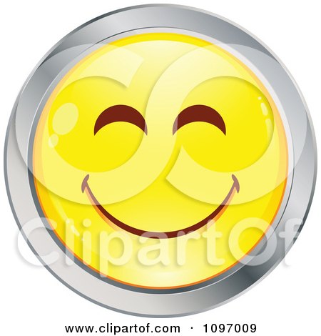 Clipart Yellow And Chrome Cartoon Smiley Emoticon Happy Face 7 - Royalty Free Vector Illustration by beboy