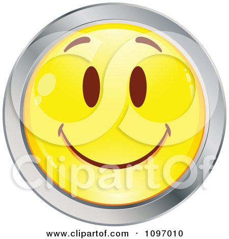 Clipart Yellow And Chrome Cartoon Smiley Emoticon Happy Face 8 - Royalty Free Vector Illustration by beboy